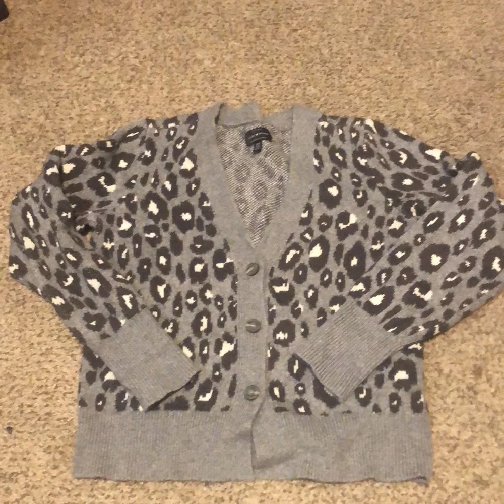 Lucky Brand Cheetah Print Gray & Black Cardigan